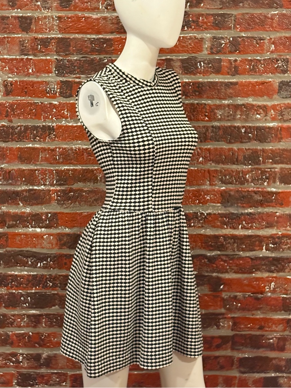 Cooperative Black and White Houndstooth Sleeveless Fit-and-Flare Midi Dress